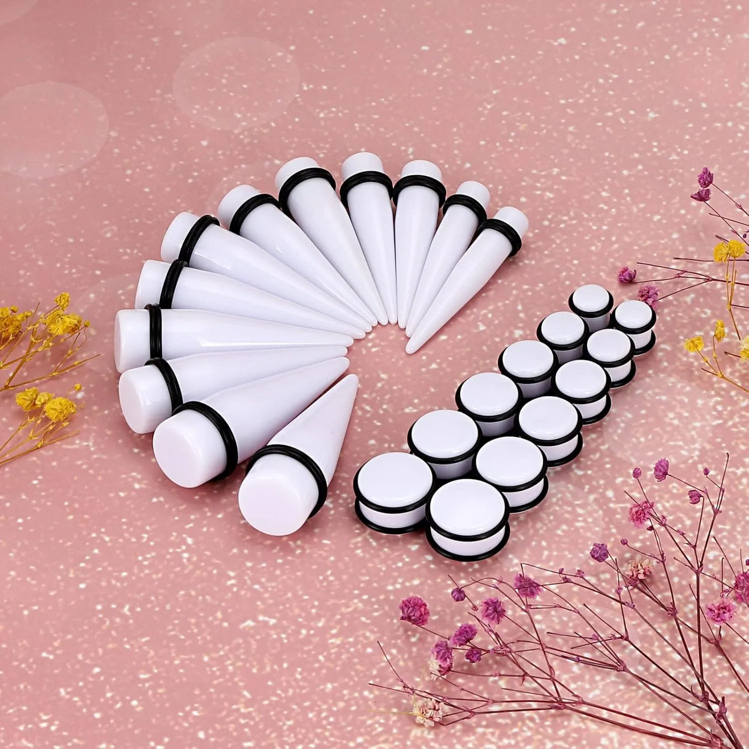 Longbeauty 24pcs Big Gauges Kit Ear Stretching Kit 00G-20mm Acrylic Tapers Plugs Body Piercing Set
