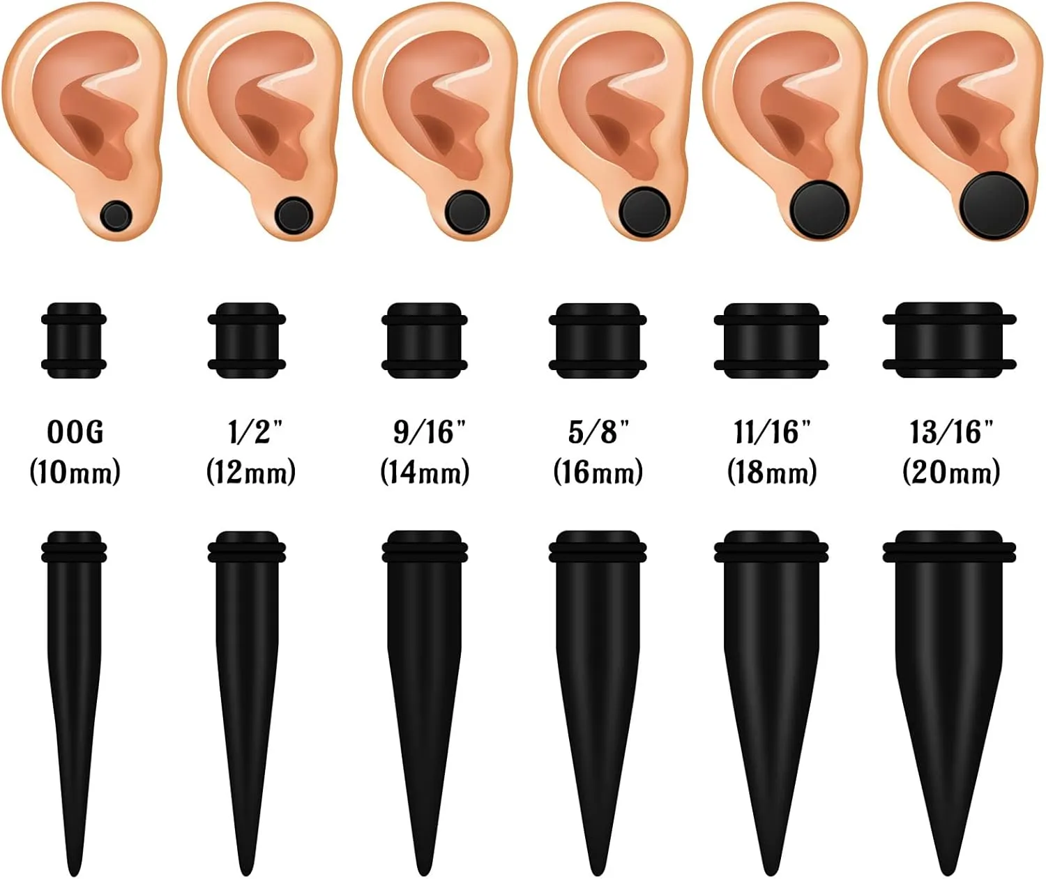 Longbeauty 24pcs Big Gauges Kit Ear Stretching Kit 00G-20mm Acrylic Tapers Plugs Body Piercing Set
