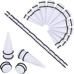 Longbeauty 24pcs Big Gauges Kit Ear Stretching Kit 00G-20mm Acrylic Tapers Plugs Body Piercing Set