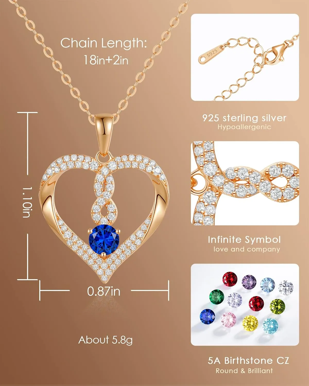 LOUISA SECRET Infinity Heart Birthstone Necklaces for Women, 925 Sterling Silver Forever Love Pendant Jewelry for Her, Ideal Gift for Wife, Girlfriend, Mom on Birthday, Anniversary, Mother's Day Gift