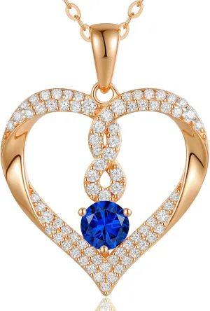 LOUISA SECRET Infinity Heart Birthstone Necklaces for Women, 925 Sterling Silver Forever Love Pendant Jewelry for Her, Ideal Gift for Wife, Girlfriend, Mom on Birthday, Anniversary, Mother's Day Gift
