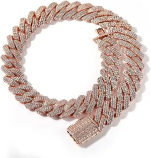 Lulu Mel Hip Hop 20mm Gold Plated Iced Out Cuban Link Chain Necklace Bracelet, Full Diamond Mens Heavy Miami Cuban Link Rapper Chains