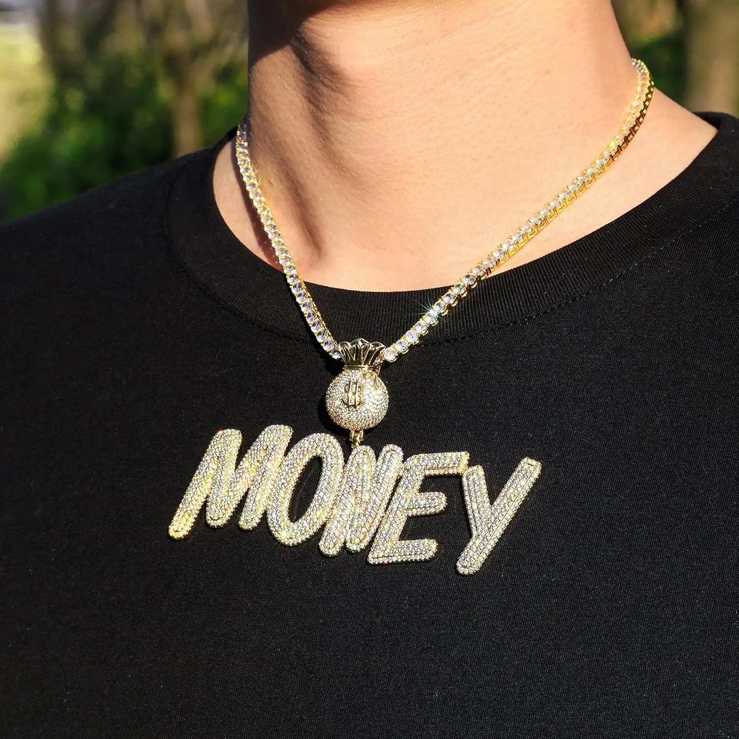 Lulu Mel Iced Out Custom Chain Initial Name Necklace, Hip Hop Jewelry 14k Gold Silver Handmade nameplate with 4mm Tennis Chain, Personalized Stainless Steel Cuban Link necklace For Man and Woman