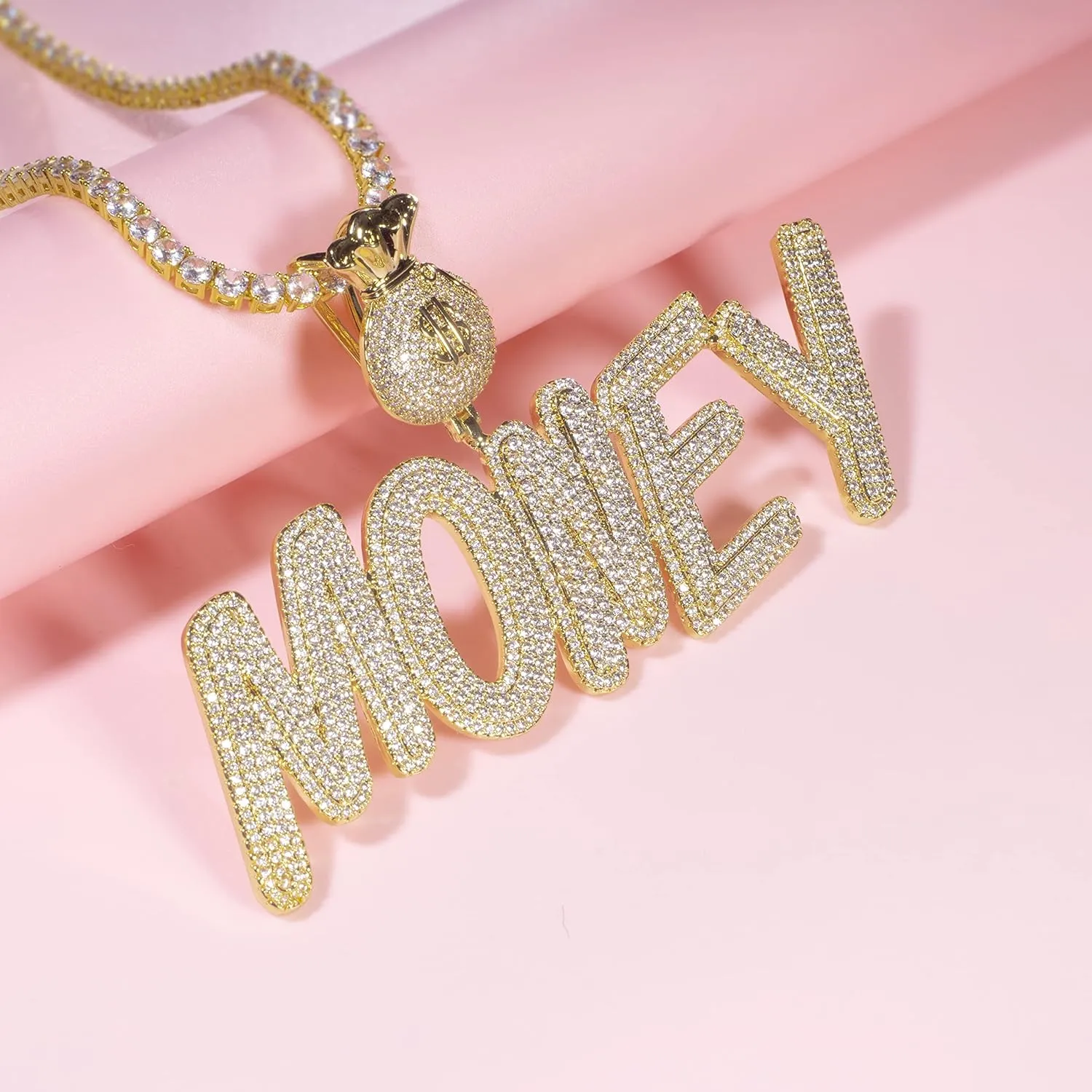 Lulu Mel Iced Out Custom Chain Initial Name Necklace, Hip Hop Jewelry 14k Gold Silver Handmade nameplate with 4mm Tennis Chain, Personalized Stainless Steel Cuban Link necklace For Man and Woman