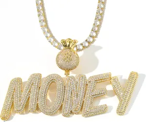 Lulu Mel Iced Out Custom Chain Initial Name Necklace, Hip Hop Jewelry 14k Gold Silver Handmade nameplate with 4mm Tennis Chain, Personalized Stainless Steel Cuban Link necklace For Man and Woman