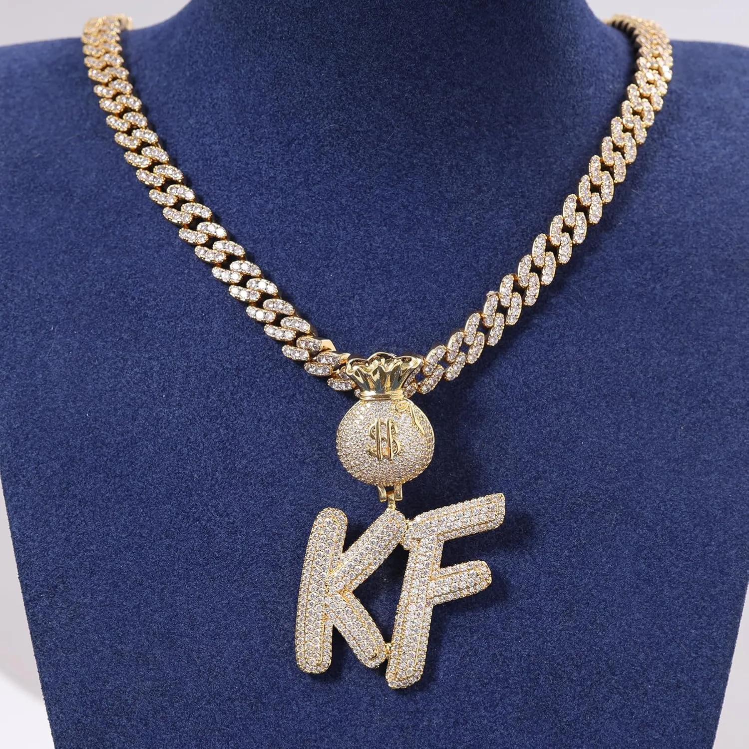 Lulu Mel Iced Out Custom Chain Initial Name Necklace, Hip Hop Jewelry 14k Gold Silver Handmade nameplate with 4mm Tennis Chain, Personalized Stainless Steel Cuban Link necklace For Man and Woman