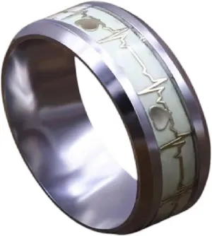 Luminous Heart Electrocardiogram Rings Stainless Steel Glow In The Dark Wave Love Ring Female Male Wedding Jewelry