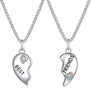 luomart Girls Best Friends Necklace for 2,BFF Friendship Gifts for 2,Rainbow Broken Heart Two Sided Pendant Jewelry Set for Women