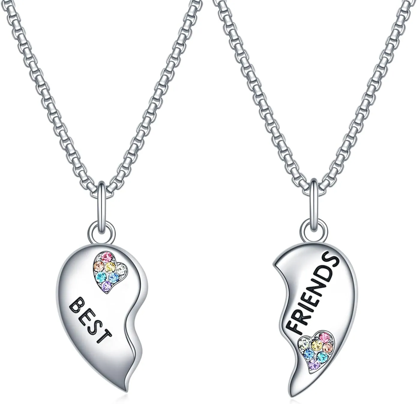 luomart Girls Best Friends Necklace for 2,BFF Friendship Gifts for 2,Rainbow Broken Heart Two Sided Pendant Jewelry Set for Women