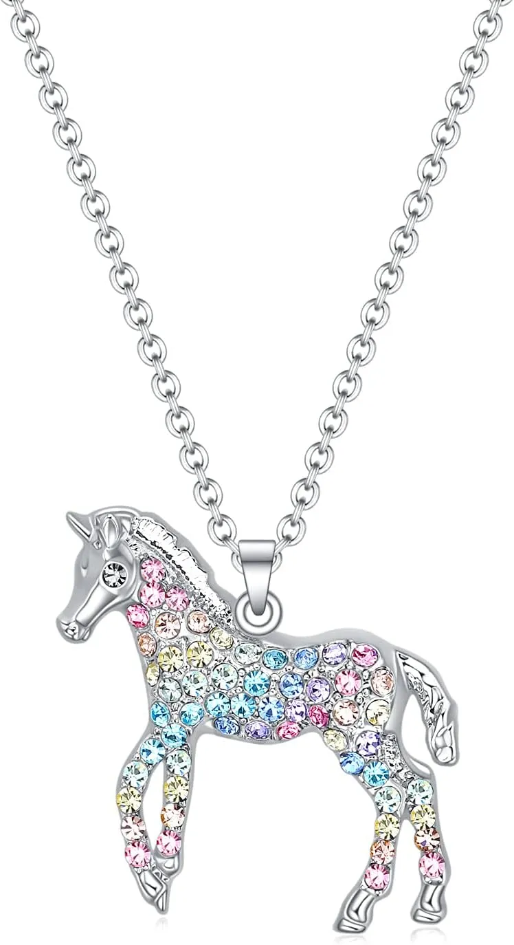 luomart Girls Horse Necklace Gifts,Little Rainbow Horse Jewelry for Women,Initial Letter Necklaces Pendant for Teen Girls Horse Lovers
