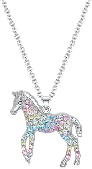 luomart Girls Horse Necklace Gifts,Little Rainbow Horse Jewelry for Women,Initial Letter Necklaces Pendant for Teen Girls Horse Lovers