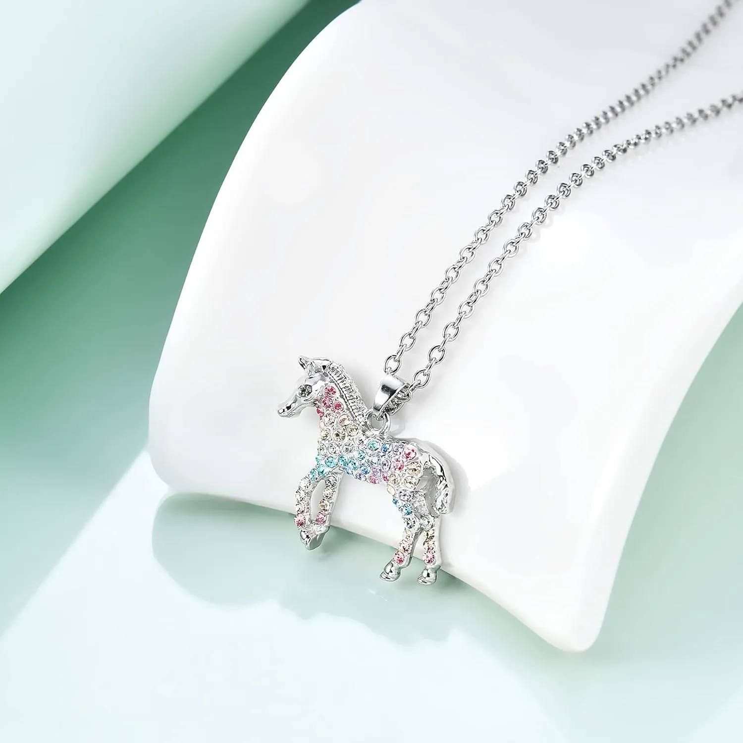 luomart Girls Horse Necklace Gifts,Little Rainbow Horse Jewelry for Women,Initial Letter Necklaces Pendant for Teen Girls Horse Lovers