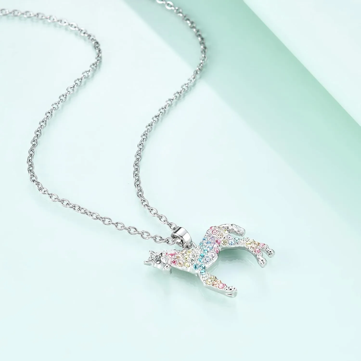 luomart Girls Horse Necklace Gifts,Little Rainbow Horse Jewelry for Women,Initial Letter Necklaces Pendant for Teen Girls Horse Lovers