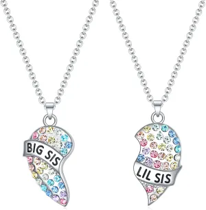 luomart Girls Sister Necklace Gifts for 2,Big Sister Little Sisters Jewelry Gift for 2,Rainbow Broken Heart BFF Friendship Pendant for Women