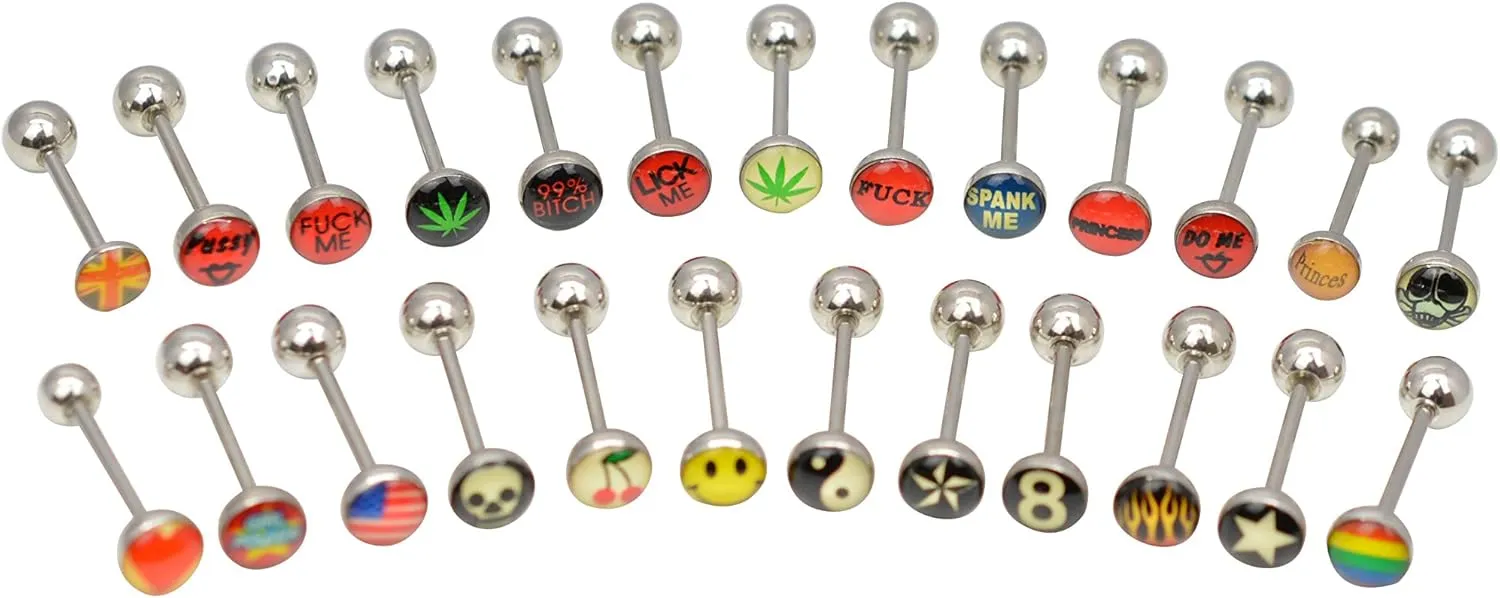 Luxemodz Tongue Rings Barbells Straight Bars Piercing Logo No Duplicate 25 Pieces