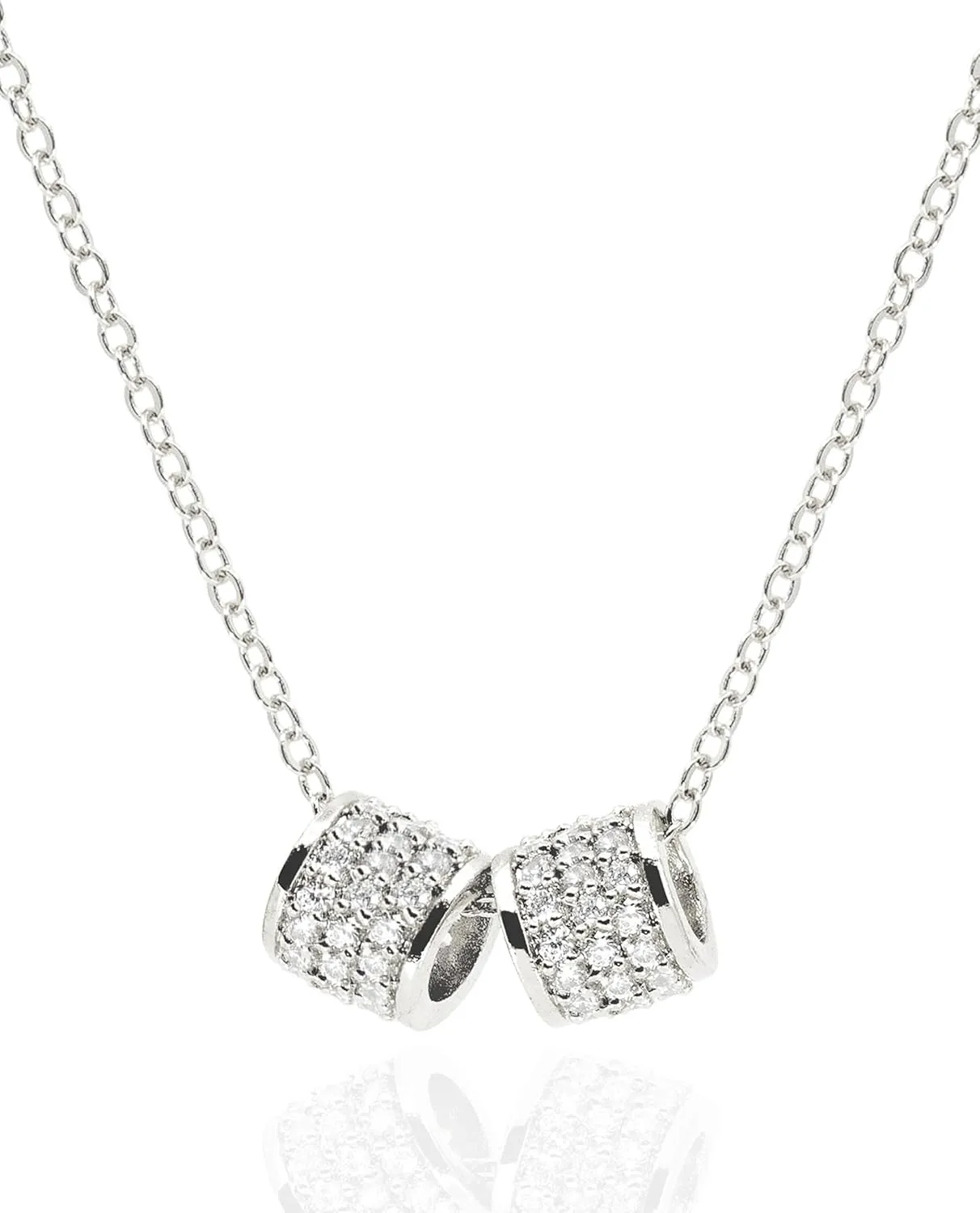 Luxury 2 Pave Ring Pendant Necklace for Women 14K Gold Plated Stainless Steel Jewelry Dainty Cubic Zirconia Cylinder Circle Necklace Holiday Birthday Gifts [CLN-S]