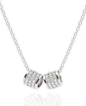Luxury 2 Pave Ring Pendant Necklace for Women 14K Gold Plated Stainless Steel Jewelry Dainty Cubic Zirconia Cylinder Circle Necklace Holiday Birthday Gifts [CLN-S]