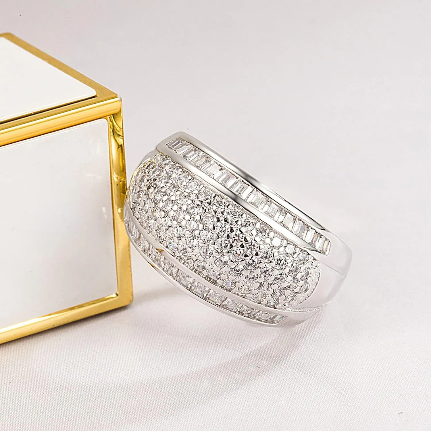 Luxury Women Platinum Plated Solid 925 Sterling Silver Ring 5A Cubic Zircon Inlaid Dense Wedding Ring Sizes 6-10# Fashion Jewelry Gift Party Accessories