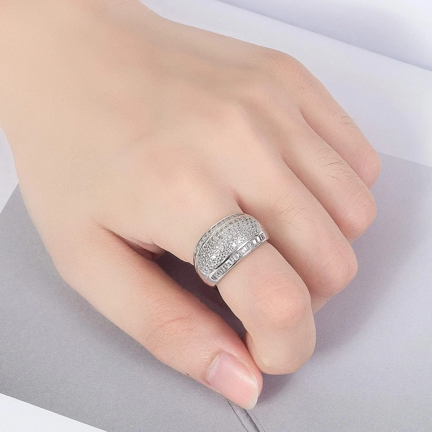 Luxury Women Platinum Plated Solid 925 Sterling Silver Ring 5A Cubic Zircon Inlaid Dense Wedding Ring Sizes 6-10# Fashion Jewelry Gift Party Accessories