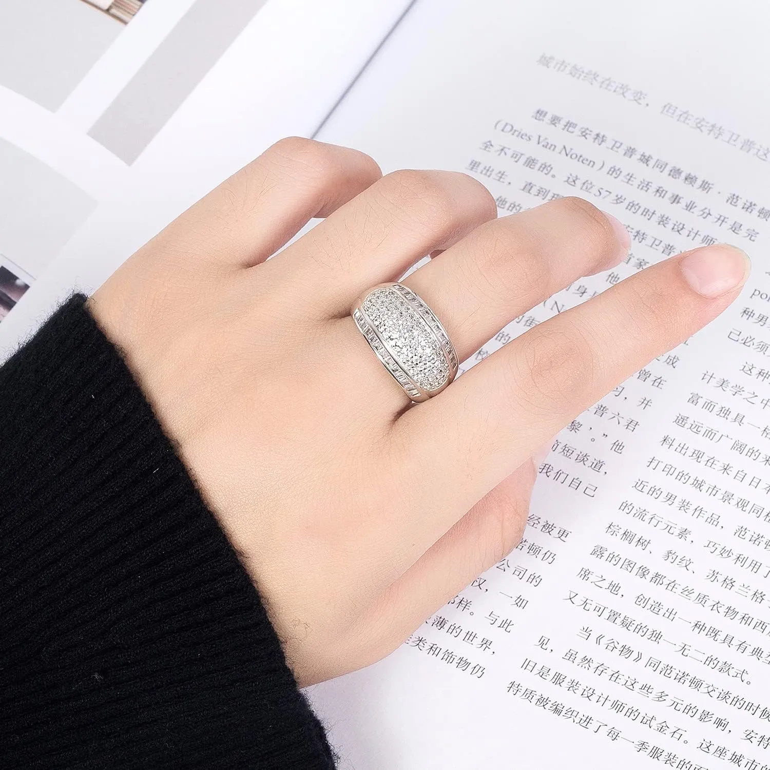 Luxury Women Platinum Plated Solid 925 Sterling Silver Ring 5A Cubic Zircon Inlaid Dense Wedding Ring Sizes 6-10# Fashion Jewelry Gift Party Accessories