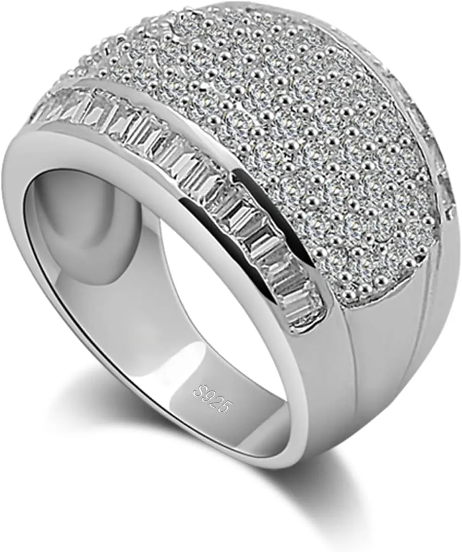 Luxury Women Platinum Plated Solid 925 Sterling Silver Ring 5A Cubic Zircon Inlaid Dense Wedding Ring Sizes 6-10# Fashion Jewelry Gift Party Accessories