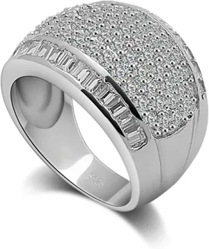 Luxury Women Platinum Plated Solid 925 Sterling Silver Ring 5A Cubic Zircon Inlaid Dense Wedding Ring Sizes 6-10# Fashion Jewelry Gift Party Accessories