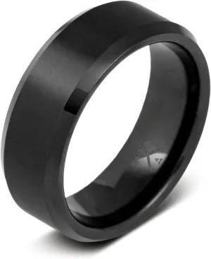 Manly Bands: Mens Black Plated Tungsten and Black Zirconium Wedding Bands and Rings - Comfort Fit and Stylish Black Rings for Men, Free Silicone Ring Included