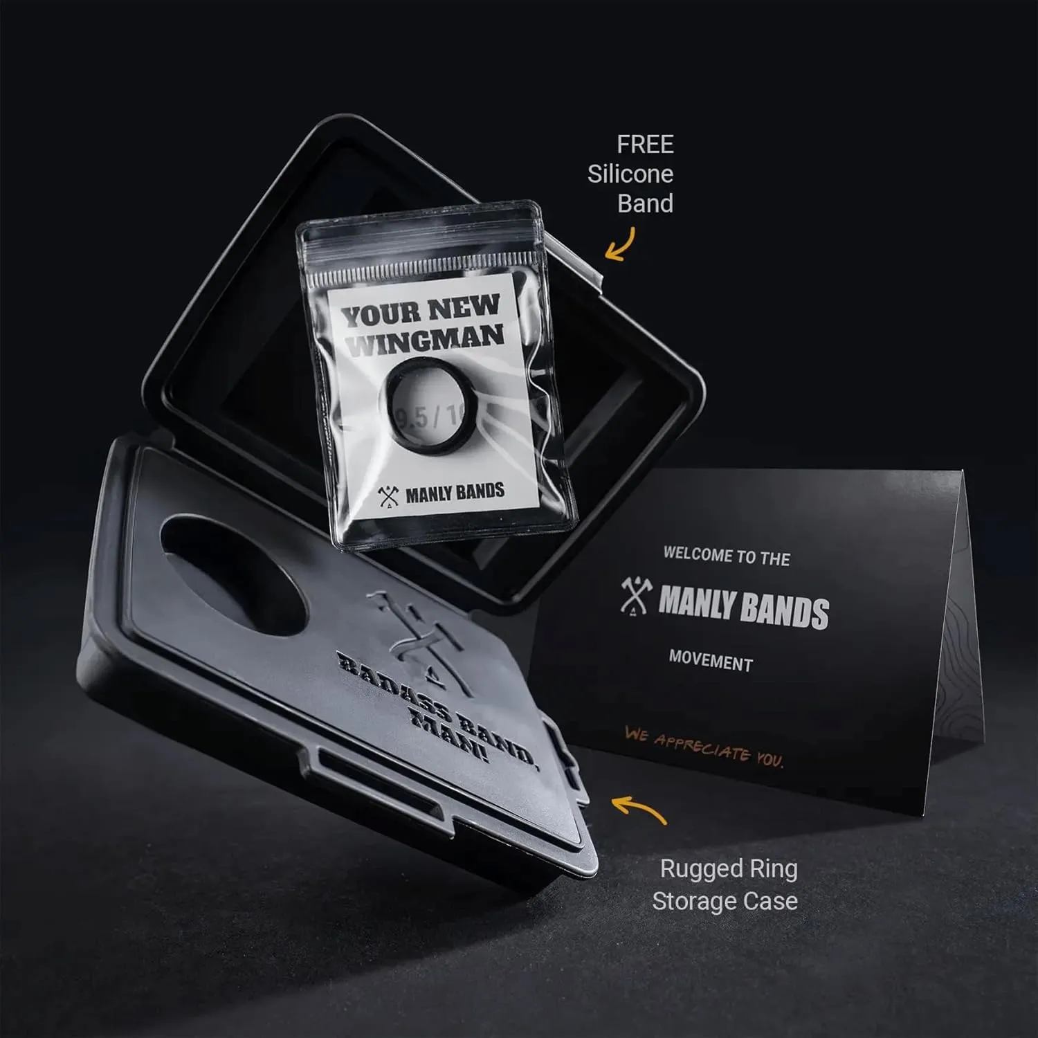 Manly Bands: Mens Black Plated Tungsten and Black Zirconium Wedding Bands and Rings - Comfort Fit and Stylish Black Rings for Men, Free Silicone Ring Included