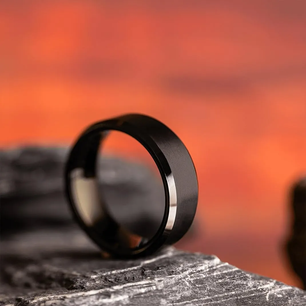 Manly Bands: Mens Black Plated Tungsten and Black Zirconium Wedding Bands and Rings - Comfort Fit and Stylish Black Rings for Men, Free Silicone Ring Included