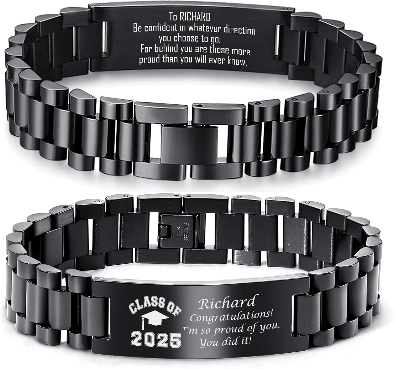MEALGUET Graduation Gifts for him,Customizable Graduation Bracelet, Inspirational College Graduate Class Of 2025 Gift, Stainless Steel Handsome Link Bracelets for College Graduates