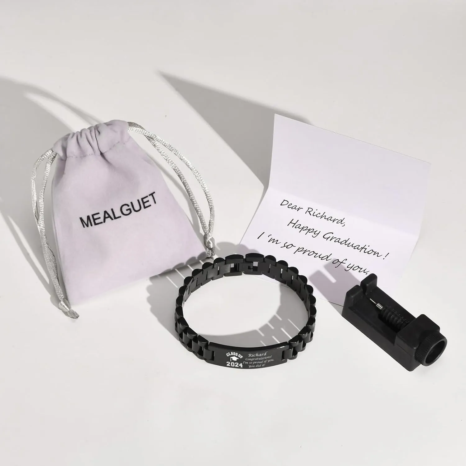 MEALGUET Graduation Gifts for him,Customizable Graduation Bracelet, Inspirational College Graduate Class Of 2025 Gift, Stainless Steel Handsome Link Bracelets for College Graduates