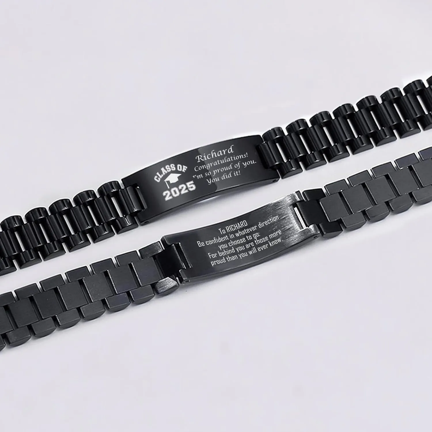 MEALGUET Graduation Gifts for him,Customizable Graduation Bracelet, Inspirational College Graduate Class Of 2025 Gift, Stainless Steel Handsome Link Bracelets for College Graduates