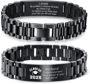 MEALGUET Graduation Gifts for him,Customizable Graduation Bracelet, Inspirational College Graduate Class Of 2025 Gift, Stainless Steel Handsome Link Bracelets for College Graduates
