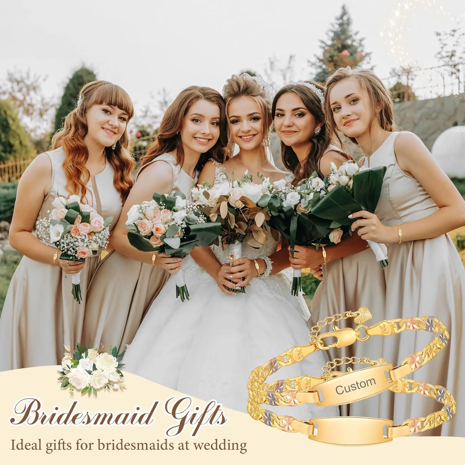 MEALGUET Personalized Name Bracelets for Women : Tri-Color Gold ID Chain Bar Bracelet Gift Set of 2/3/4/5 for Her, Mom,BFF Friendship Besite Customized Wedding Bridesmaids Gift Female