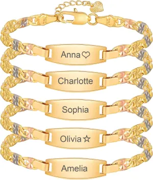 MEALGUET Personalized Name Bracelets for Women : Tri-Color Gold ID Chain Bar Bracelet Gift Set of 2/3/4/5 for Her, Mom,BFF Friendship Besite Customized Wedding Bridesmaids Gift Female