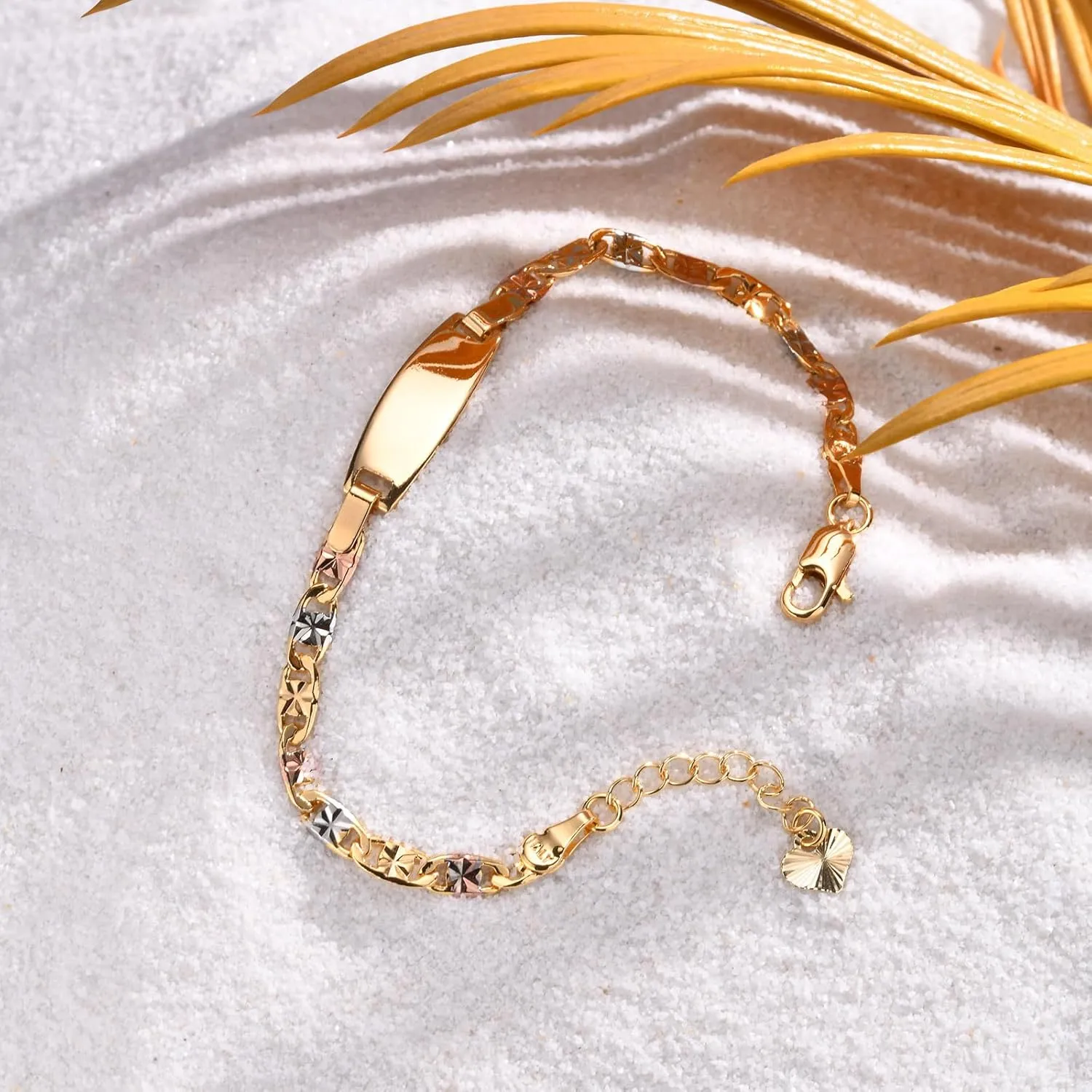 MEALGUET Personalized Name Bracelets for Women : Tri-Color Gold ID Chain Bar Bracelet Gift Set of 2/3/4/5 for Her, Mom,BFF Friendship Besite Customized Wedding Bridesmaids Gift Female