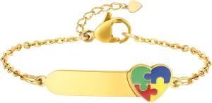 MEALGUET Stainless Steel Autism Awareness Bracelet for Girls Kids, Personalized Children Name Bar ID Bracelet Adjustable for Toddler Teen girls
