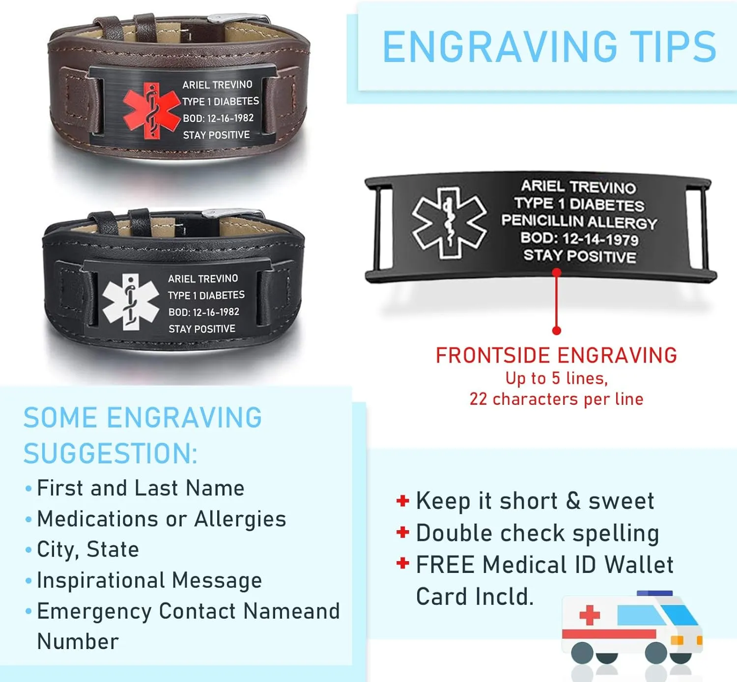 Medical Alert Bracelet for Men, Personalized Engraving Medic Info ID Bracelet Custom Emergency Medical Bracelets for Autism Allergy Diabetic Epilepsy