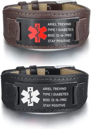 Medical Alert Bracelet for Men, Personalized Engraving Medic Info ID Bracelet Custom Emergency Medical Bracelets for Autism Allergy Diabetic Epilepsy