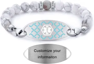Medical Alert Bracelets for Women Men, Personalized Custom Medical ID Bracelet, 7 Chakras Beaded Emergency Medic Alert ID Bracelet, Free Engraving