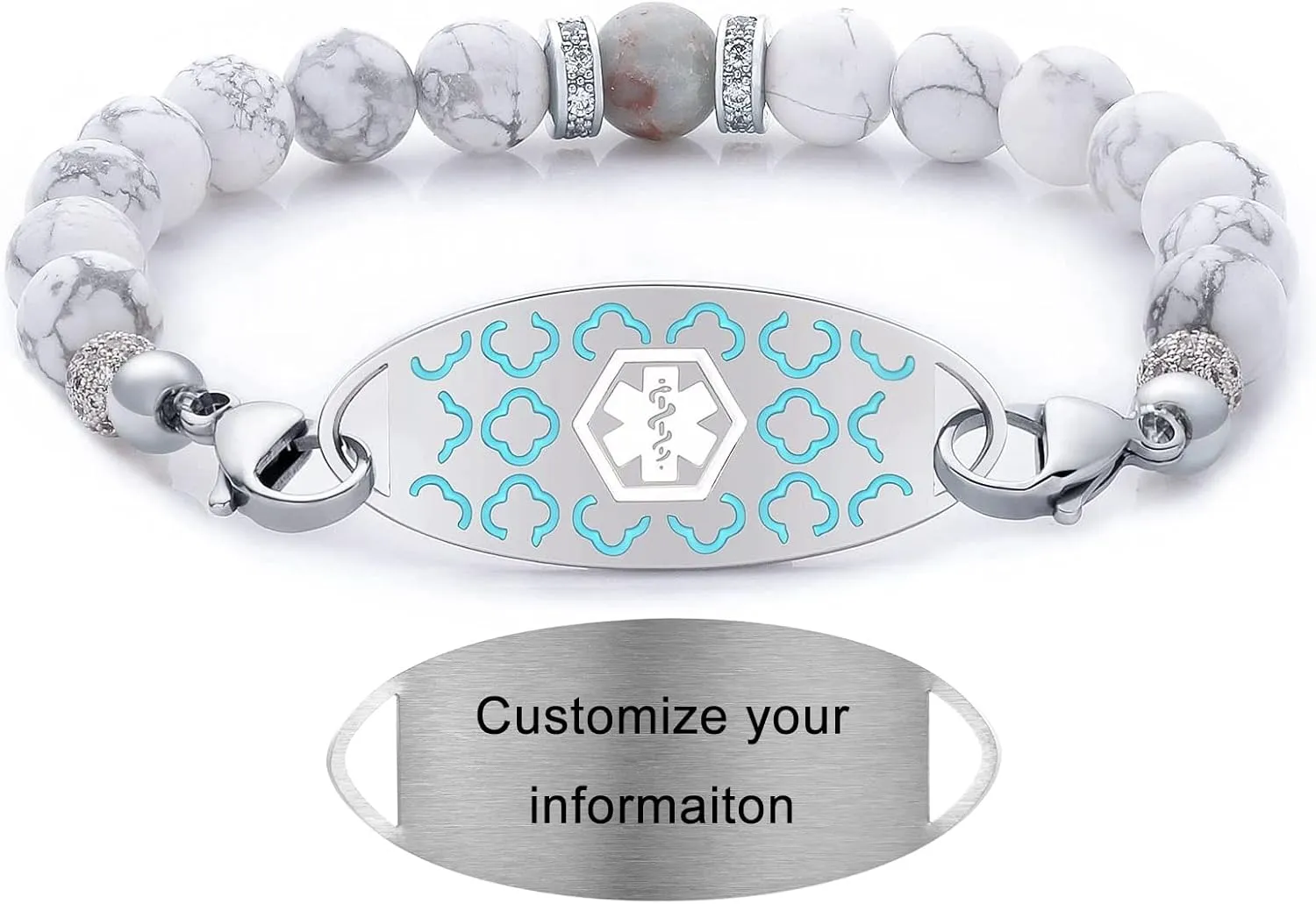 Medical Alert Bracelets for Women Men, Personalized Custom Medical ID Bracelet, 7 Chakras Beaded Emergency Medic Alert ID Bracelet, Free Engraving