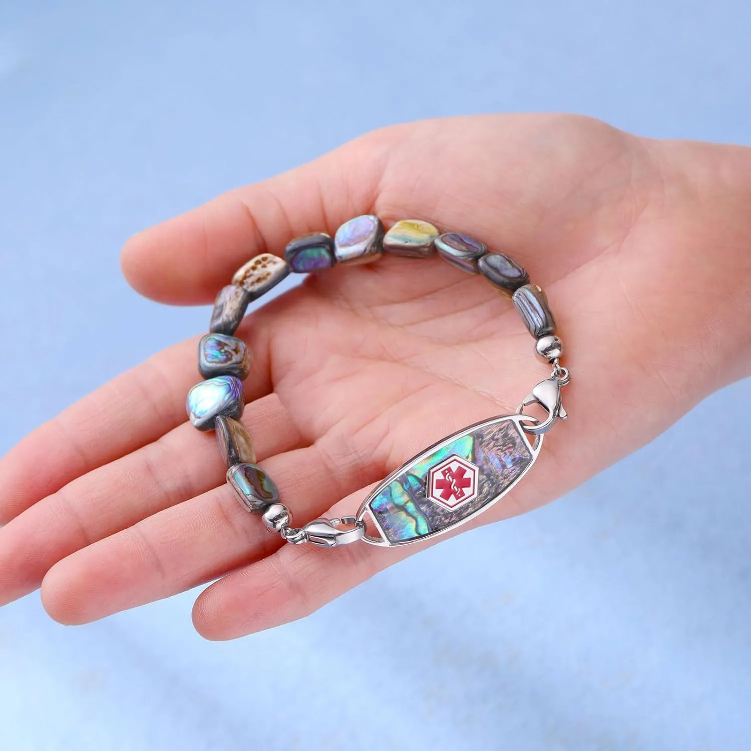 Medical Alert Bracelets for Women Men, Personalized Custom Medical ID Bracelet, 7 Chakras Beaded Emergency Medic Alert ID Bracelet, Free Engraving