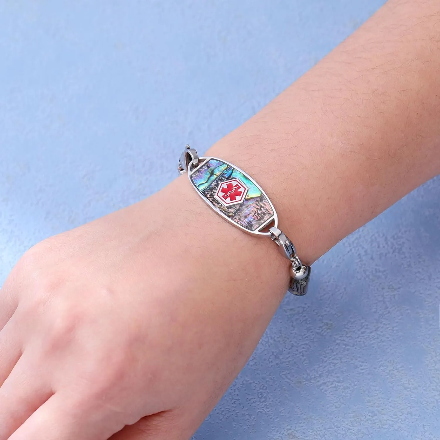 Medical Alert Bracelets for Women Men, Personalized Custom Medical ID Bracelet, 7 Chakras Beaded Emergency Medic Alert ID Bracelet, Free Engraving