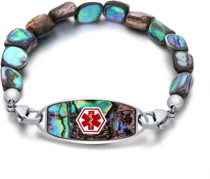 Medical Alert Bracelets for Women Men, Personalized Custom Medical ID Bracelet, 7 Chakras Beaded Emergency Medic Alert ID Bracelet, Free Engraving