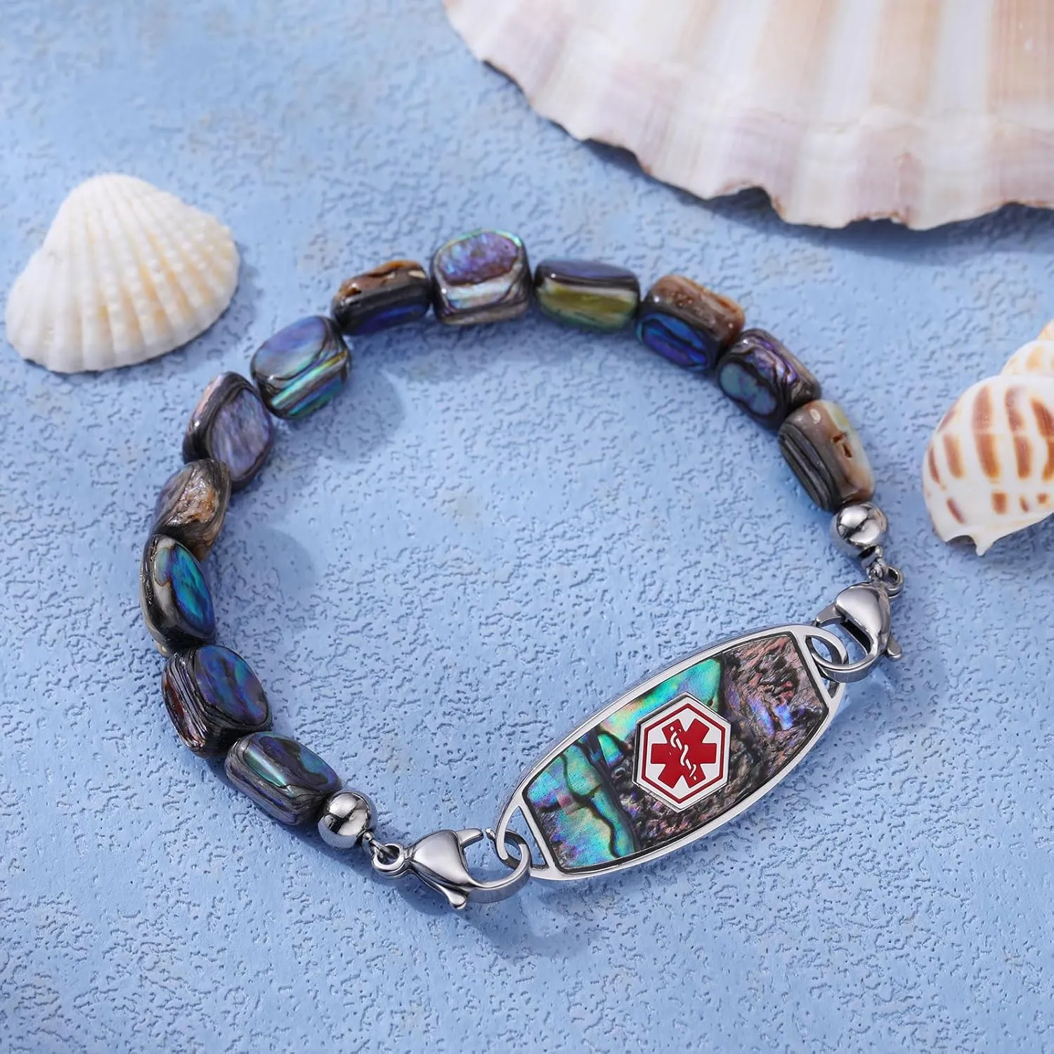 Medical Alert Bracelets for Women Men, Personalized Custom Medical ID Bracelet, 7 Chakras Beaded Emergency Medic Alert ID Bracelet, Free Engraving