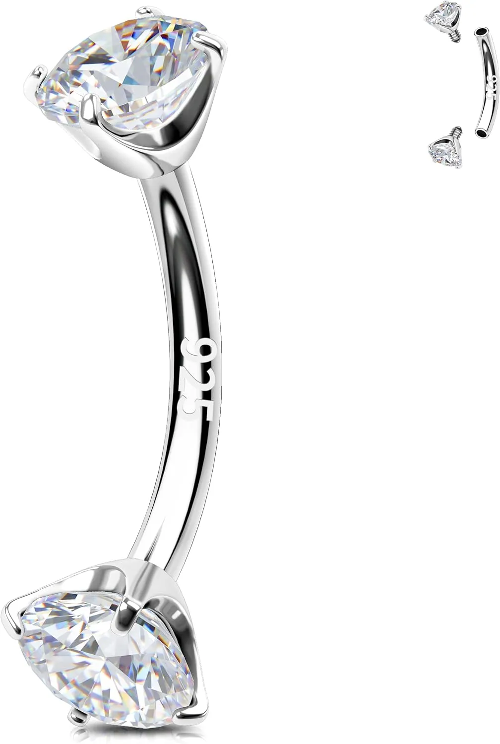 Melighting 16G Rook Earring Sterling Silver 925 Internally Threaded Rook Piercing Jewellery Ball Cartilage Earring Eyebrow Bar Barbell 6/8 mm