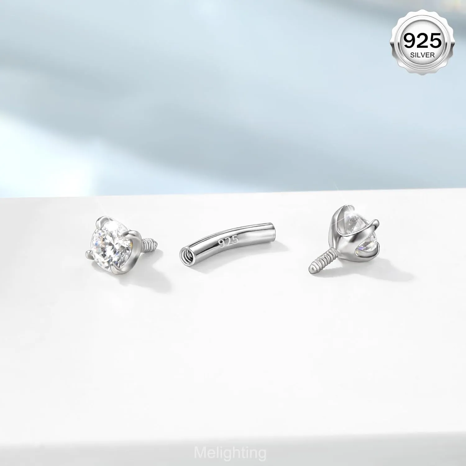 Melighting 16G Rook Earring Sterling Silver 925 Internally Threaded Rook Piercing Jewellery Ball Cartilage Earring Eyebrow Bar Barbell 6/8 mm
