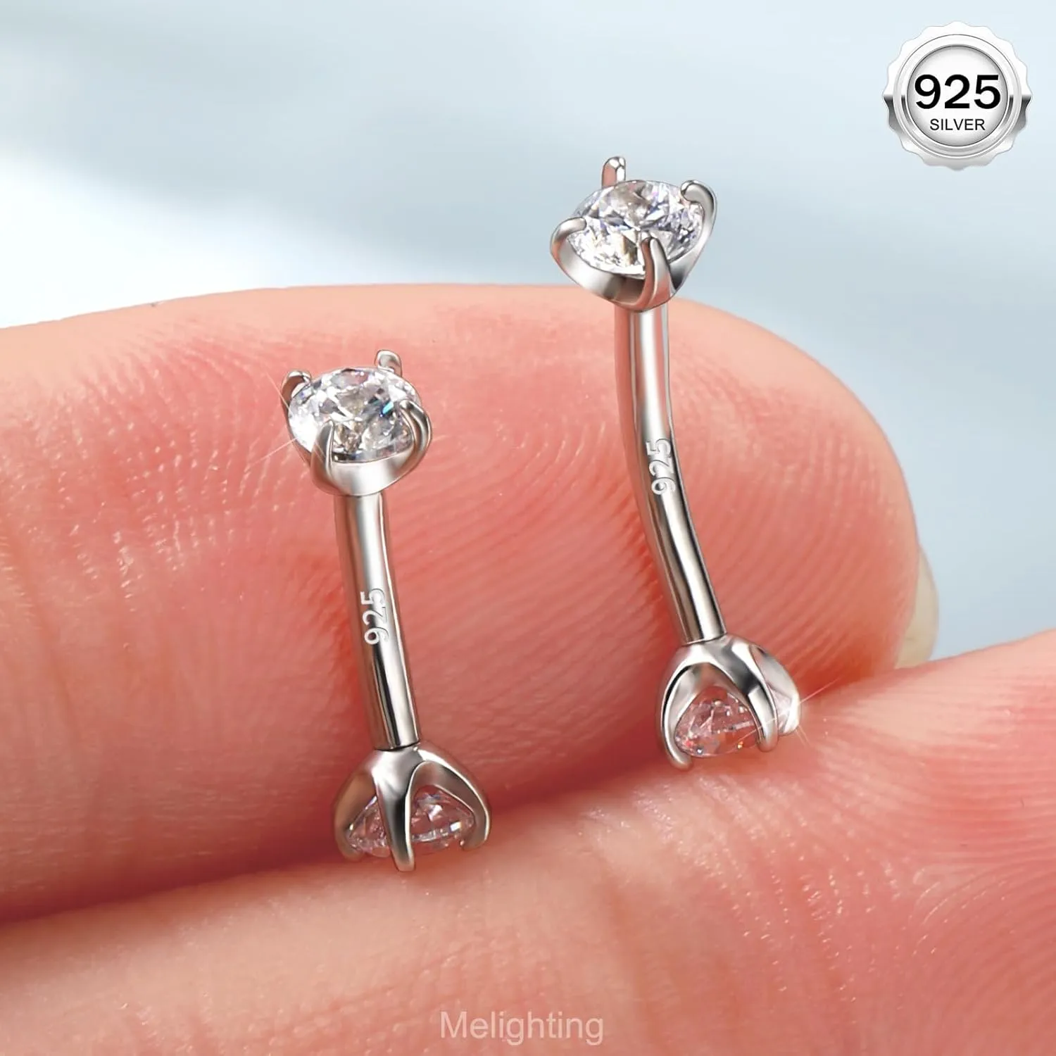 Melighting 16G Rook Earring Sterling Silver 925 Internally Threaded Rook Piercing Jewellery Ball Cartilage Earring Eyebrow Bar Barbell 6/8 mm