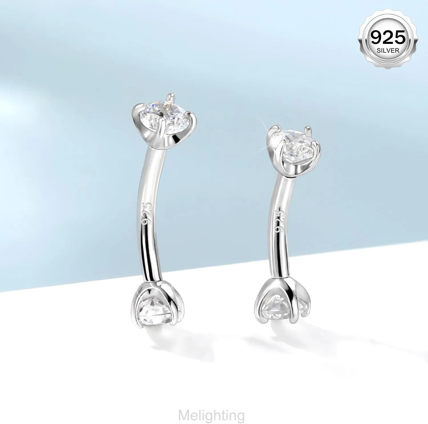 Melighting 16G Rook Earring Sterling Silver 925 Internally Threaded Rook Piercing Jewellery Ball Cartilage Earring Eyebrow Bar Barbell 6/8 mm