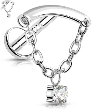 Melighting Sterling Silver 925 16G Cartilage Earring Internally Threaded Helix Earring Chain 16G Dangle 6/8 mm Tragus Piercing Jewelry Clear CZ Flat Back Earring